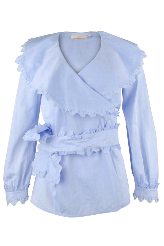 Scalloped Cotton Wrap Shirt-WPM-8