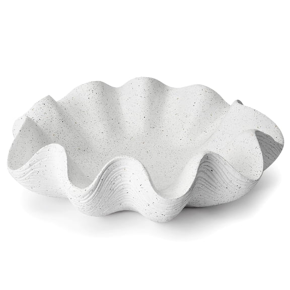 Scalloped Decorative Bowl Home Decor - 12.6" Modern Handicraft Large Shell Ruffle Decorative Fruit Bowl for Kitchen Counter, Chic Key Tray for Entryway Table, Artificial Stone White