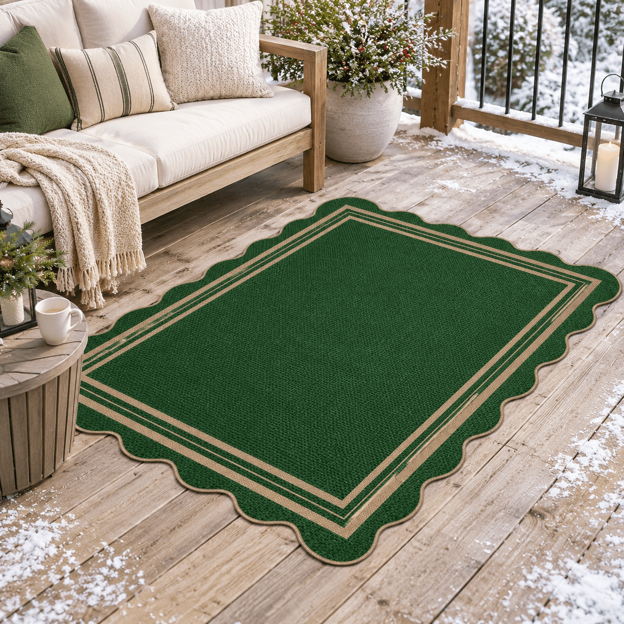 Scalloped Easy Jute 3x5mas Outdoor Rug Washable Rugs For Entryway Green ...