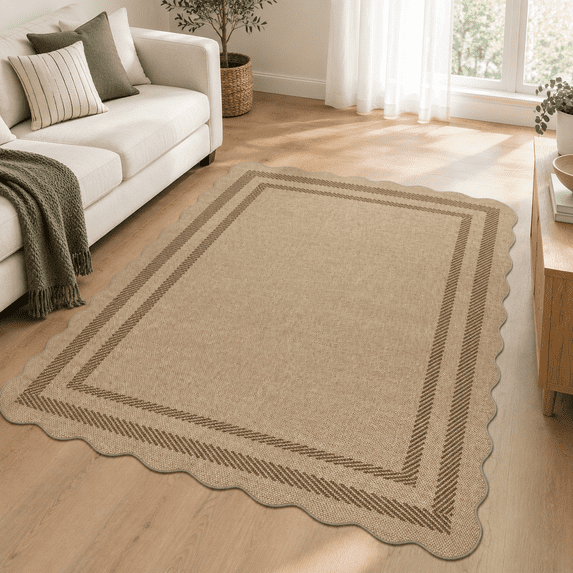 Livingroon Rug Scalloped Easy Jute 4x6 Outdoor Rug Washable Non Slip Geometric Area ...