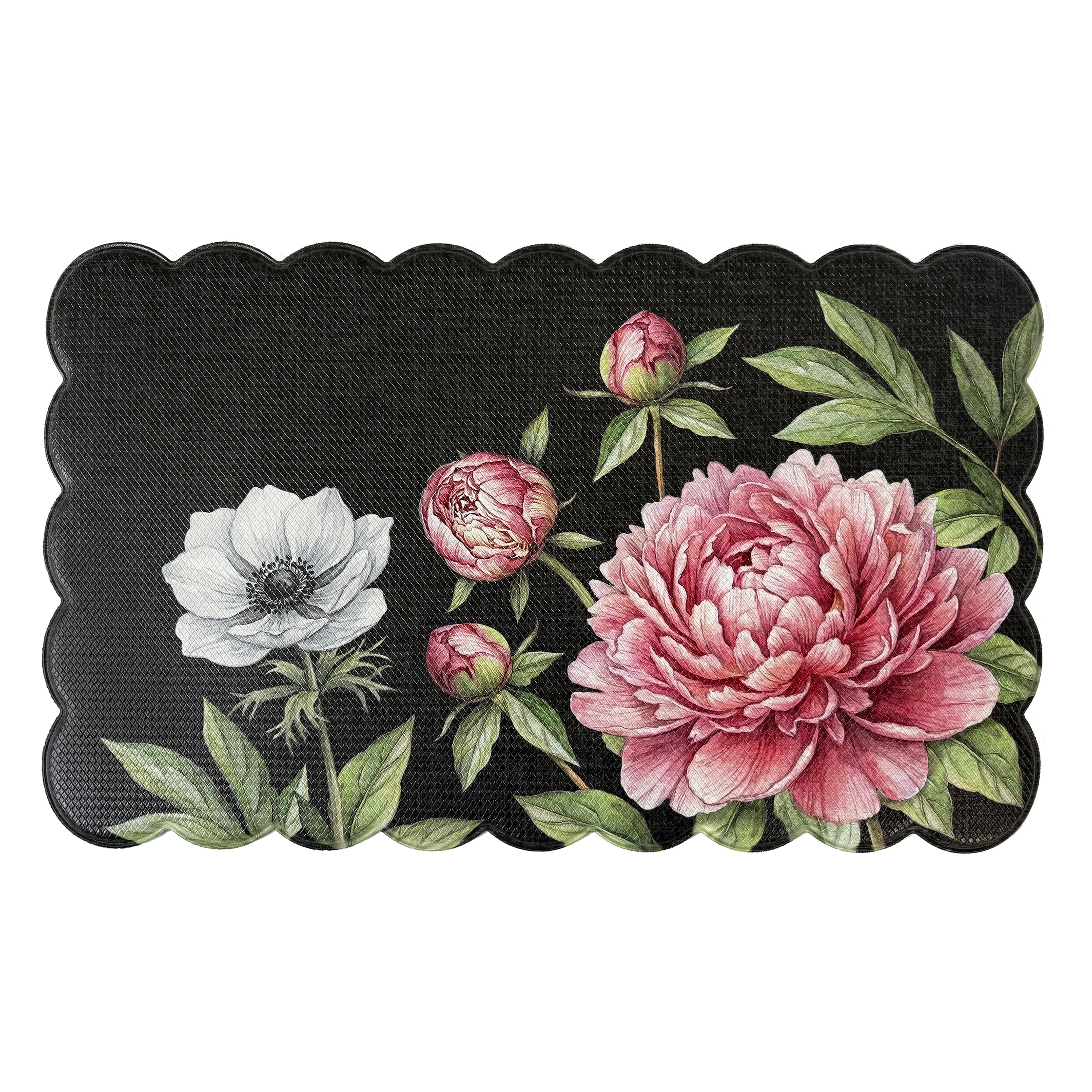 Scalloped Edge Anti-Fatigue Mat 18x30 - Peony - Black