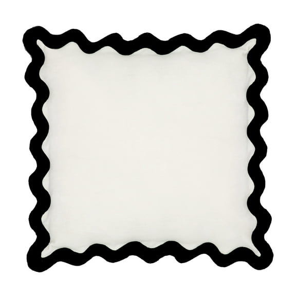 Scalloped Edge Black and White Cotton Velvet Throw Pillow
