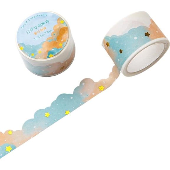 Scalloped Edge Dreamy Cloud Masking Tape, Premium Japanese Washi, Gold Foil Accents, Release Backing, for Creative Art Projects Greeting Cards Student Diaries