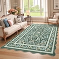 thumbnail image 1 of Scalloped Edge Floral Area Rug – Pastel Botanical Print, Vintage-Inspired Washable Carpet for Living Room, Bedroom, or Nursery, 1 of 11