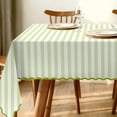 thumbnail image 1 of Scalloped Edge Green Striped Tablecloth Waterproof Fabric Tablecloth Rectangle Table Cover for Home Kitchen Table Decoration, 55 x 70 Inch, 1 of 14