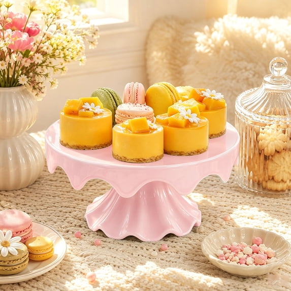 Scalloped‑Edge Round Cake Stand, Pedestal Dessert Display Footer for Cupcakes, Muffins, Fruit, Birthday, Wedding & Party Table Decor
