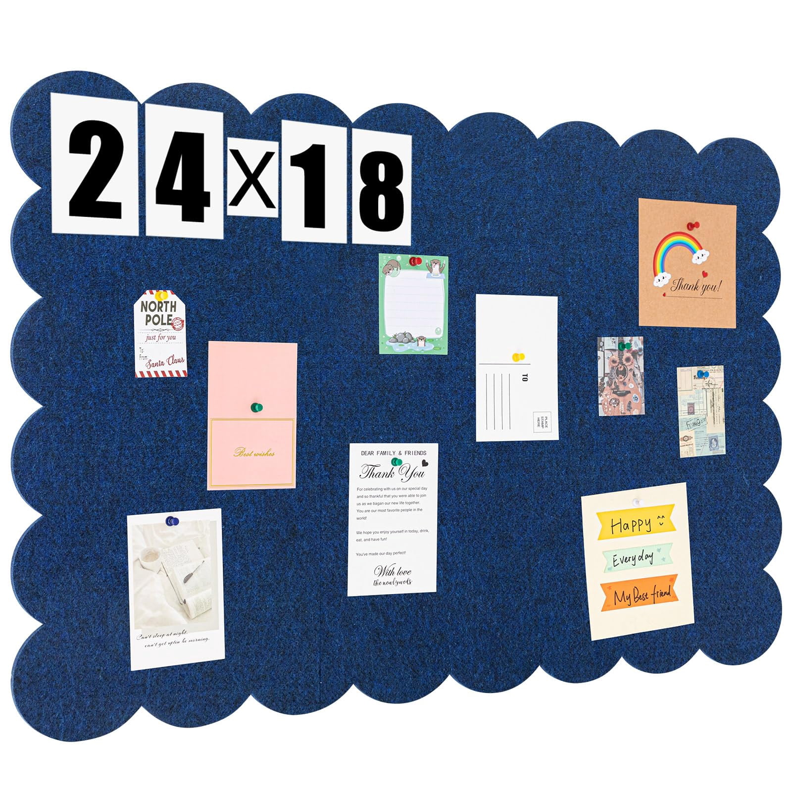 Scalloped Felt Bulletin Board 24 X 18 Inches Foldable Dark Blue Pin Cork Alternative For Wall  2' 1.5' Trifold Picture Vision Self Adhesive Decorative