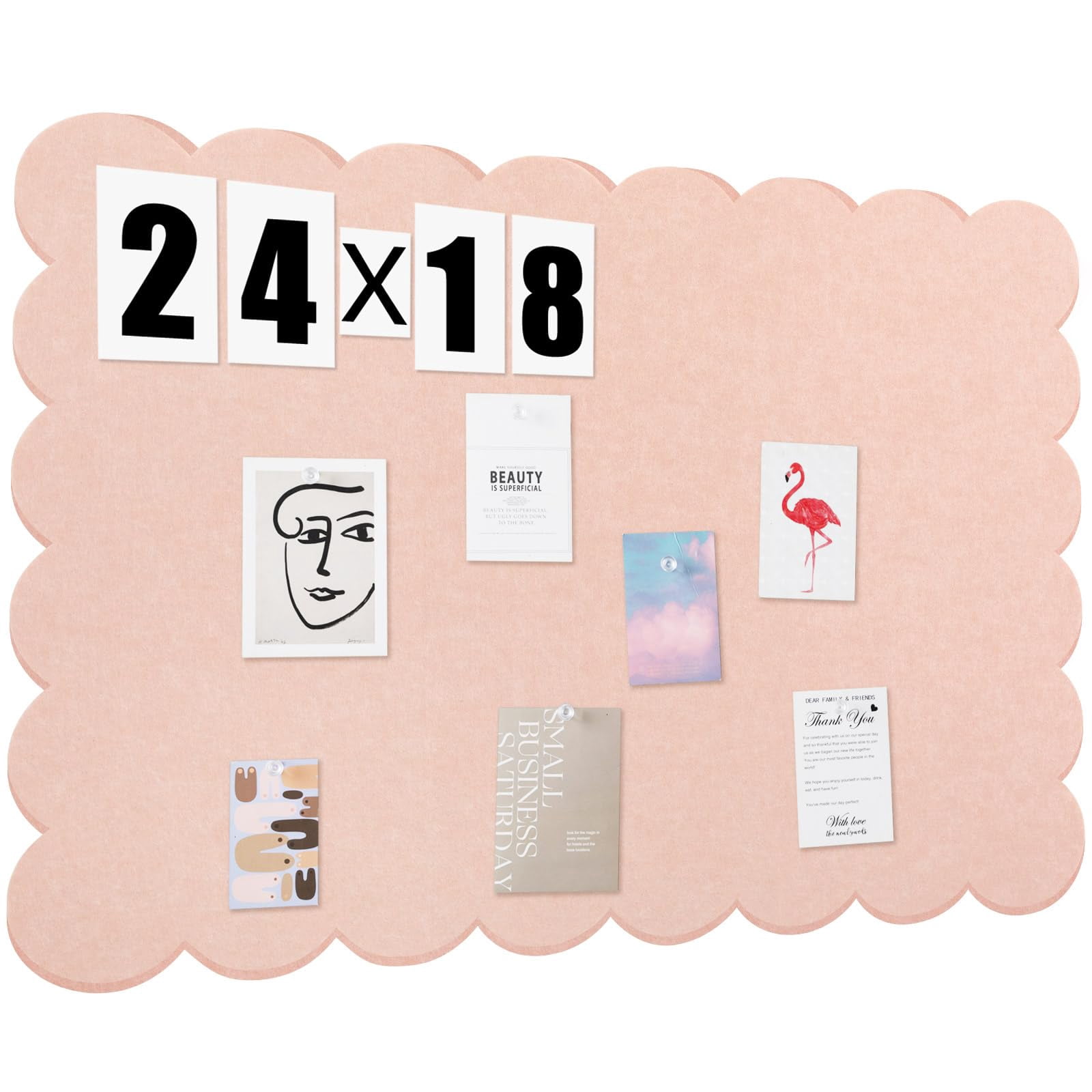Scalloped Felt Bulletin Board 24 X 18 Inches Foldable Flesh Pink Pin Cork Alternative For Wall  2' 1.5' Trifold Picture Vision Self Adhesive Decorative