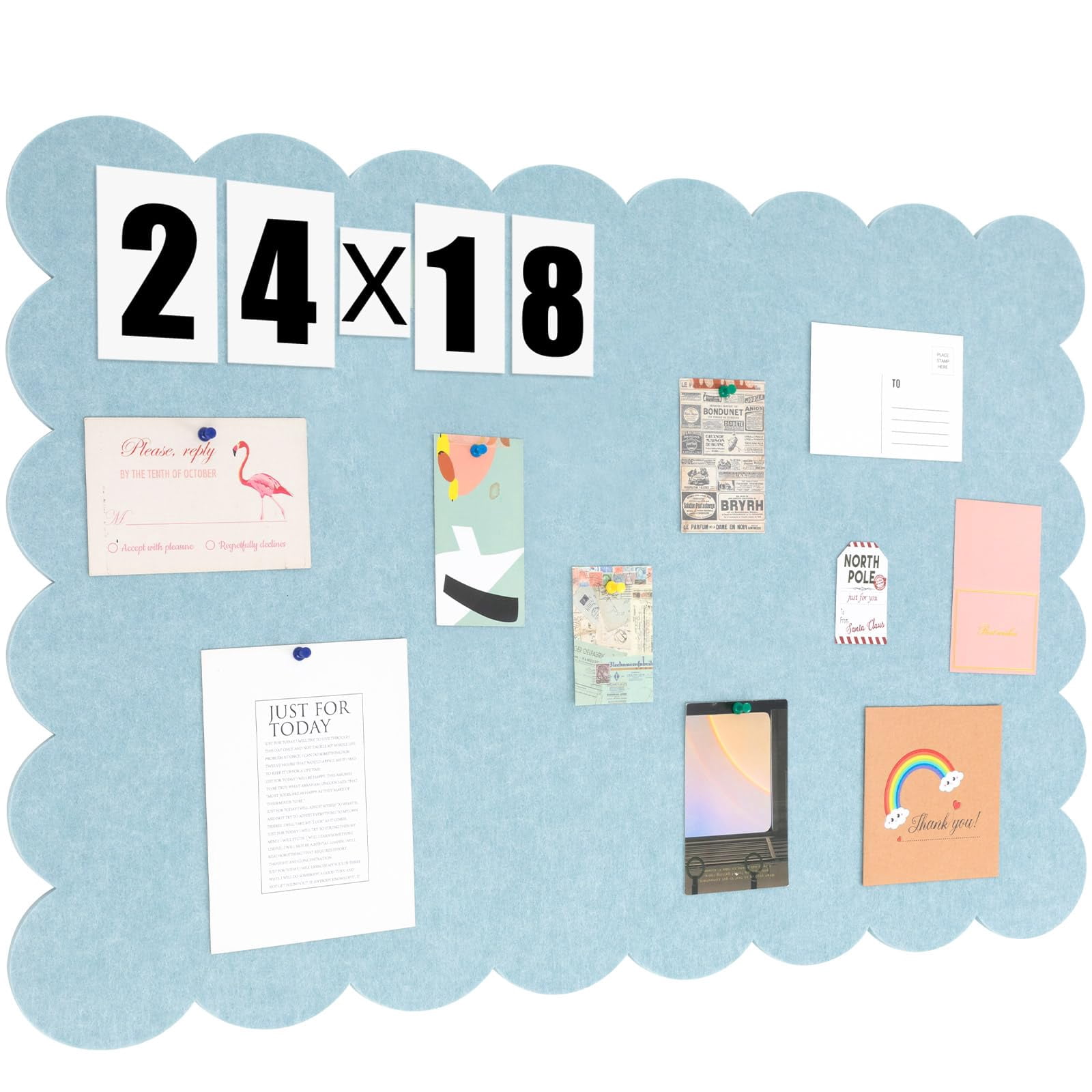 Scalloped Felt Bulletin Board 24 X 18 Inches Foldable Light Blue Pin Cork Alternative For Wall  2' 1.5' Trifold Picture Vision Self Adhesive Decorative