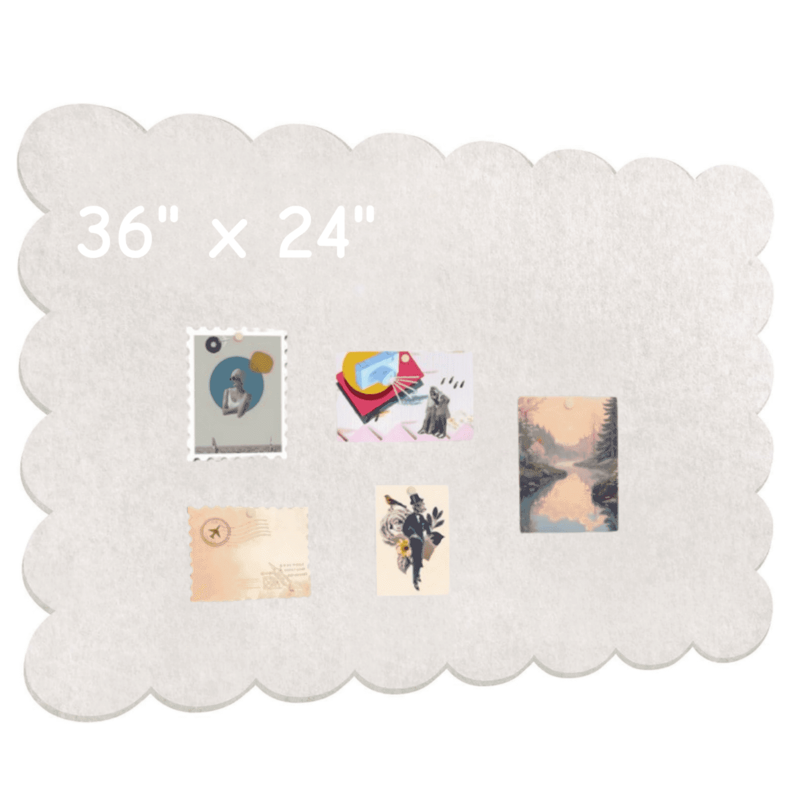 Scalloped Felt Bulletin Board, 36" x 24" Foldable Pin Cork Board Alternative for Wall, Self-Adhesive Vision Board Decorative Pin Board for Wall, Beige