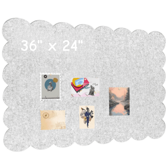 Scalloped Felt Bulletin Board, 36 x 24 inches Felt Board Foldable Cork Board Alternative Photo Board Self-Adhesive Vision Board Decorative Pin Board for Wall, Grey