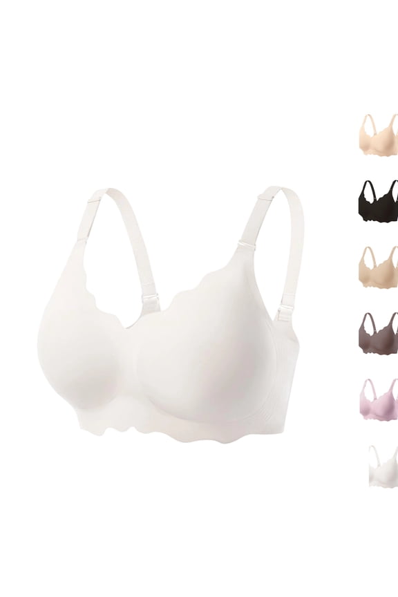 Scalloped Jelly Bras for Women No Underwire Wireless Seamless Push Up Bralettes Soft Comfort Everyday Tshirt Bra White 38
