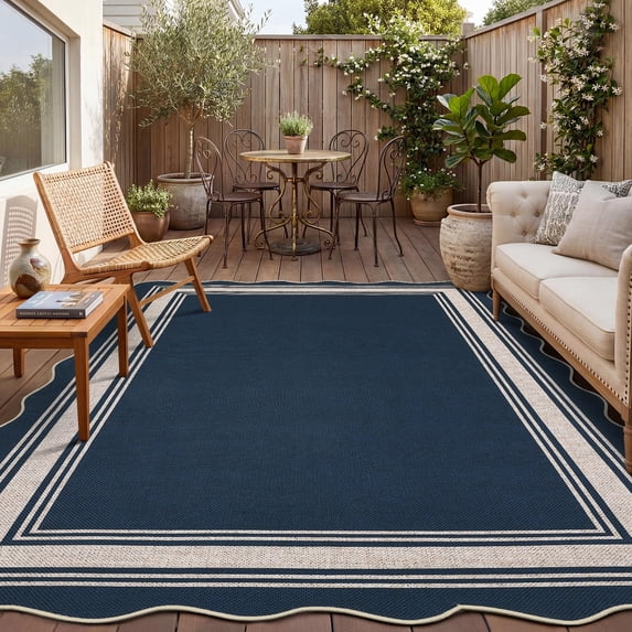 Scalloped Jute Area Rug for Indoor Outdoor Use – Washable, Non-Slip ...