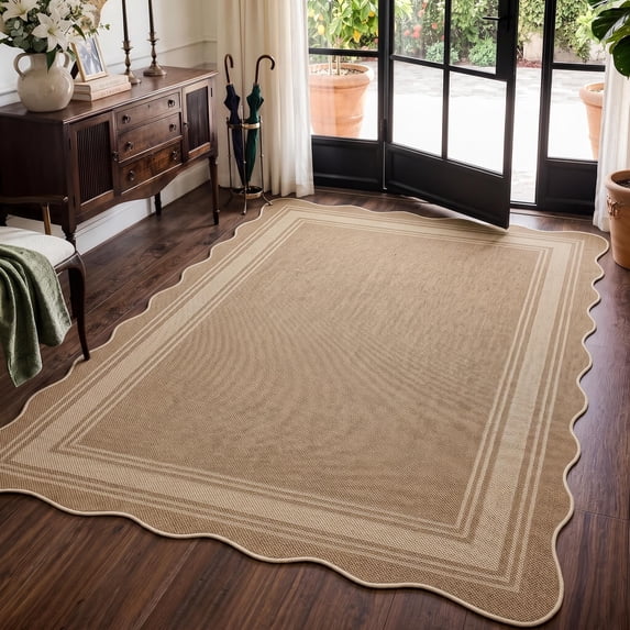 Scalloped Jute Area Rug for Indoor Outdoor Use – Washable, Non-Slip ...