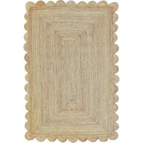 Braided Scalloped Jute Rug, Natural Farmhouse Indoor, Outdoor Mat