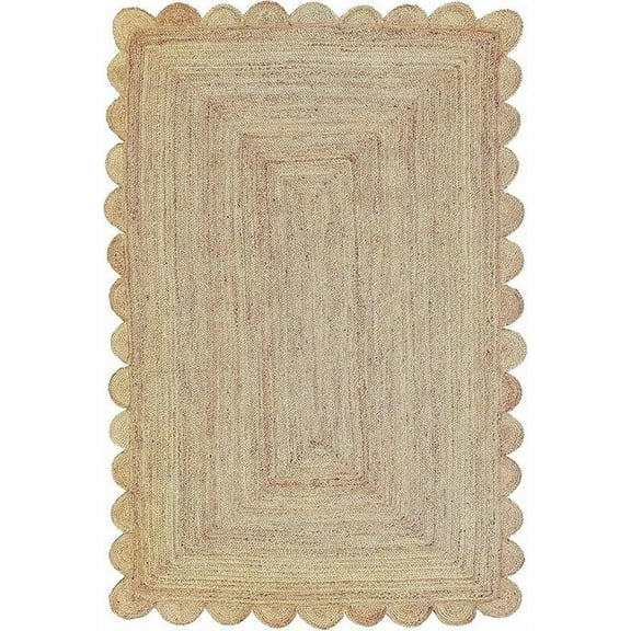 Braided Scalloped Jute Rug, Natural Farmhouse Indoor, Outdoor Mat