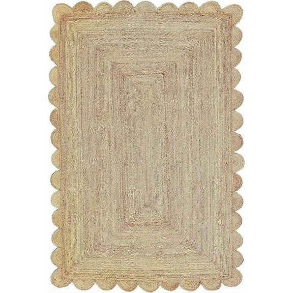 Scalloped Jute Runner Rug, Natural Farmhouse Braided Rug for Entryway, 2 Ft 6 Inch x 8 Ft