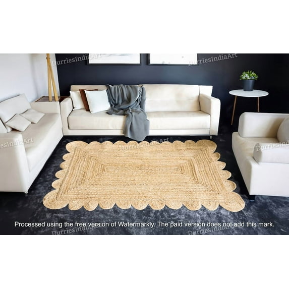 Scalloped Jute Rug, Natural Scallop Rug, Scalloped Edge Rug, Jute Area Rug, Boho Jute Rug Custom Size Rug, Jute Runner Rug, Bohemian Rug