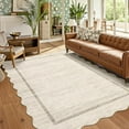 thumbnail image 1 of Scalloped Large Living Room Area Rug 6x9 - Machine Washable Modern Rugs Bordered Neutral Rug Non-Shedding Low Pile Farmhouse Carpet for Bedroom Nursery Classroom Dorm 8'x10' Beige, 1 of 9
