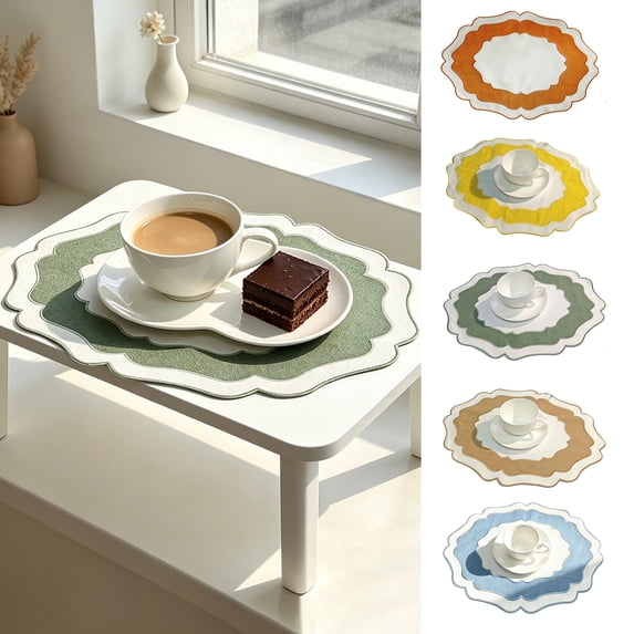 Scalloped Linen Placemat Dining Table Mat Machine Washable Wrinkle Free ...