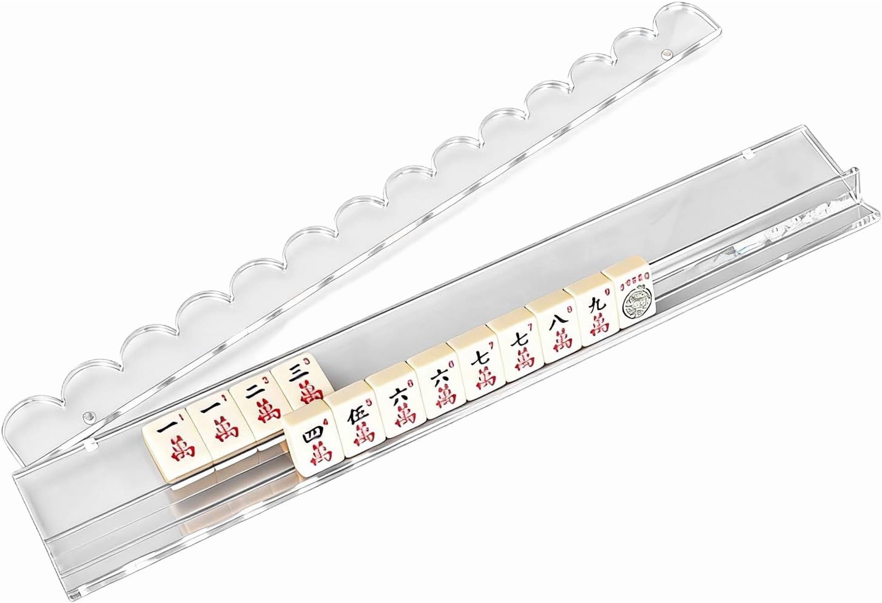 Scalloped Mahjong Racks 20-Inch Clear Acrylic Mahjong Rack with Magnetic Pusher, Durable Tile Holder for Home, Travel, and Game Room Setup