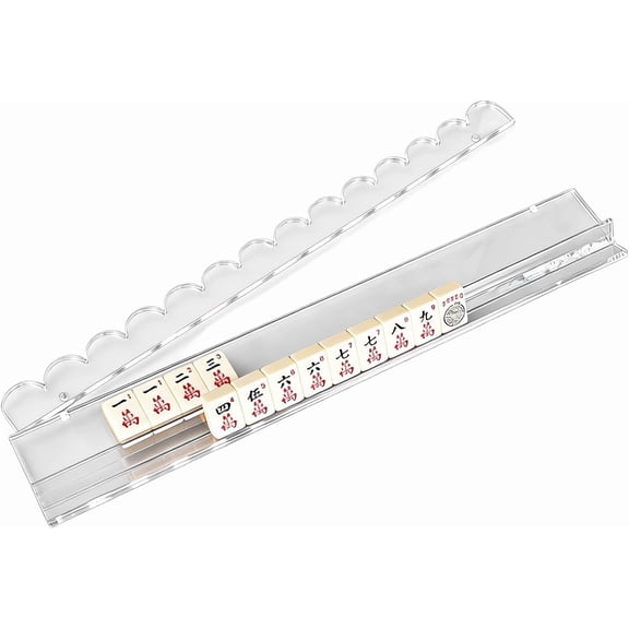 Scalloped Mahjong Racks 20-Inch Clear Acrylic Mahjong Rack with Magnetic Pusher, Durable Tile Holder for Home, Travel, and Game Room Setup