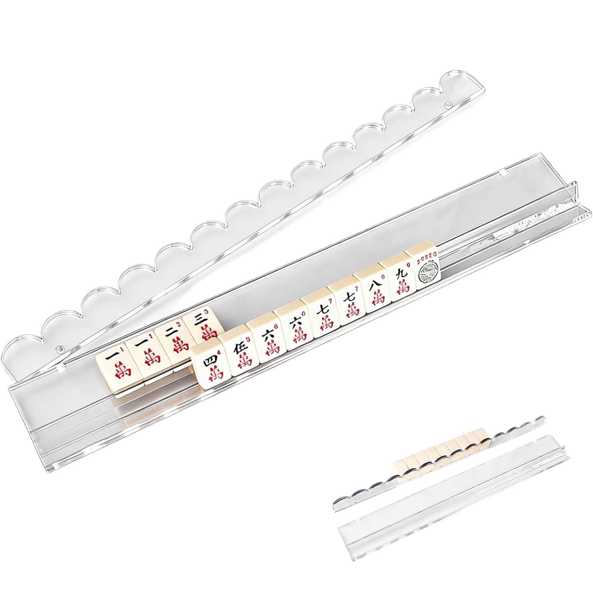 Scalloped Mahjong Racks | 44.5cm Acrylic Mahjong Racks,Clear Mahjon g Rack with Magnet Pusher | for Players Seniors Hobbyists Community Center Home Game Room Family Gathering Travel