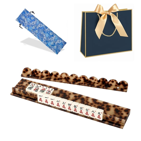 Scalloped Mahjong Racks with Magnetic Pushers, 17.5"/20" Acrylic Mahjong Rack Set for American Mahjong, Tortoise & Shell Style Tile Holders (1 pcs Pearl Shell, 20")