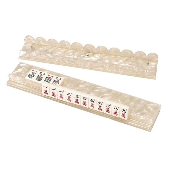 Scalloped Mahjong Racks with Magnetic Pushers, 17.5"/20" Acrylic Scalloped Mahjong Rack Set for American Mahjong, Tortoise Thickened Non-Slip Mahjongs Accessories