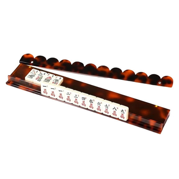 Scalloped Mahjong Racks with Magnetic Pushers, 17.5"/20" Acrylic Scalloped Mahjong Rack Set for American Mahjong, Tortoise Thickened Non-Slip Mahjongs Accessories