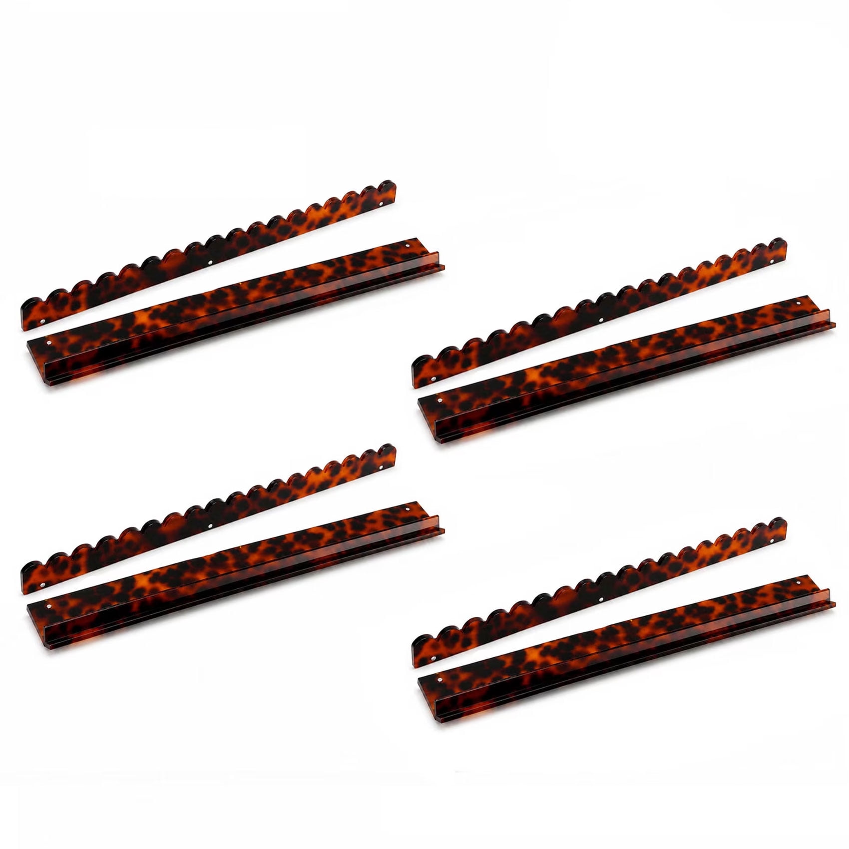 Scalloped Mahjong Racks with Magnetic Pushers, 17.5"/20" Tortoise Shell Acrylic Mahjong Racks 1PCS / Set of 4, Thickened Non-Slip Acrylic American Mahjong Tile Racks