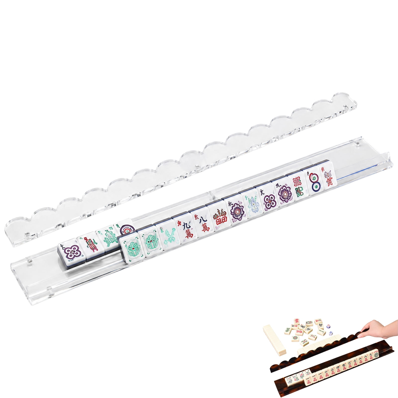 Scalloped Mahjong Racks with Magnetic Pushers, Tortoise Shell Acrylic Mahjong Tile Racks Set of 1 or 4, Non-Slip American Mahjong Racks for Game Table, 17.5"/20" Thickened Acrylic Holder