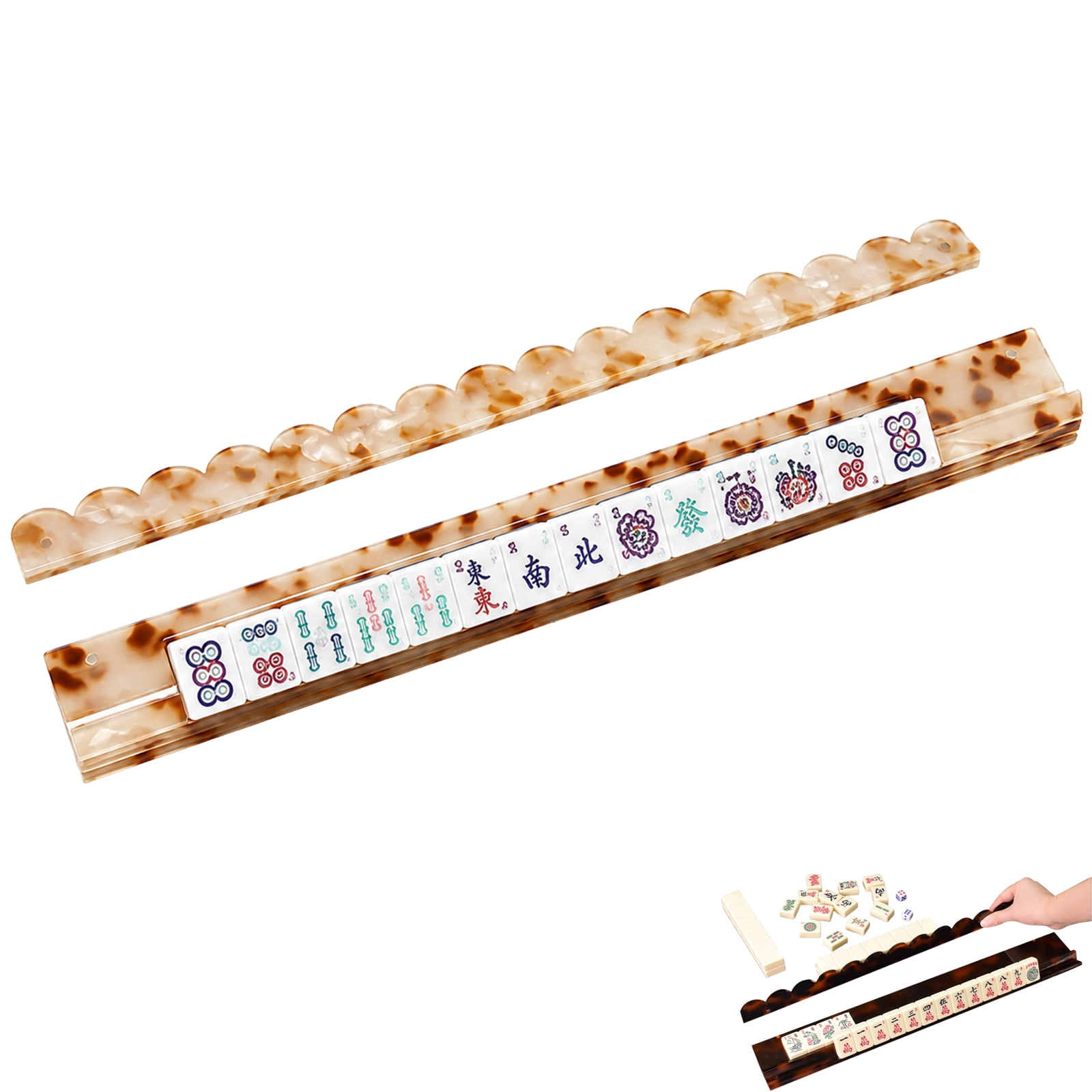 Scalloped Mahjong Racks with Magnetic Pushers, Tortoise Shell Acrylic Mahjong Tile Racks Set of 1 or 4, Non-Slip American Mahjong Racks for Game Table, 17.5"/20" Thickened Acrylic Holder