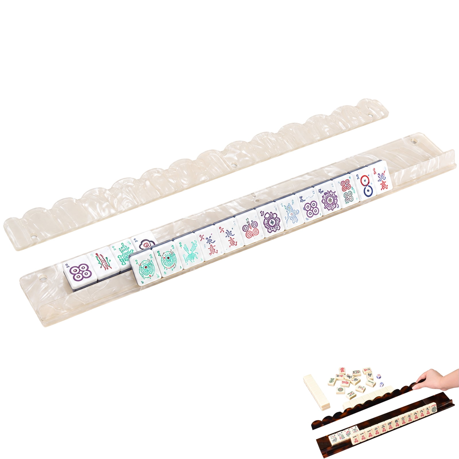 Scalloped Mahjong Racks with Magnetic Pushers, Tortoise Shell Acrylic Mahjong Tile Racks Set of 1 or 4, Non-Slip American Mahjong Racks for Game Table, 17.5"/20" Thickened Acrylic Holder