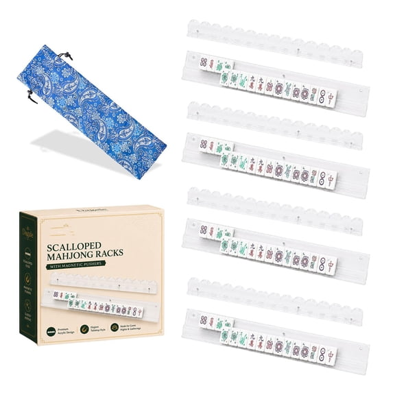 Scalloped Mahjong Racks with Magnetic Pushers, 17.5"/20" Acrylic Mahjong Rack Set for American Mahjong, Tortoise & Shell Style Tile Holders