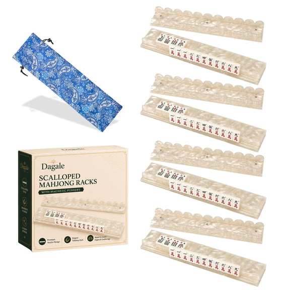Scalloped Mahjong Racks with Magnetic Pushers, 17.5"/20" Acrylic Mahjong Rack Set for American Mahjong, Tortoise & Shell Style Tile Holders