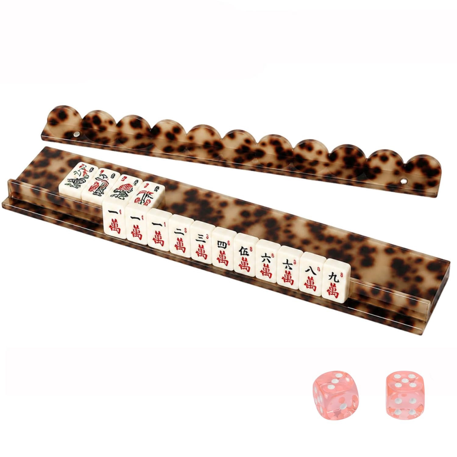 Scalloped Mahjong Racks with Magnetic Pushers, Acrylic Mahjong Tile Racks Set for American Mahjong Game Accessories