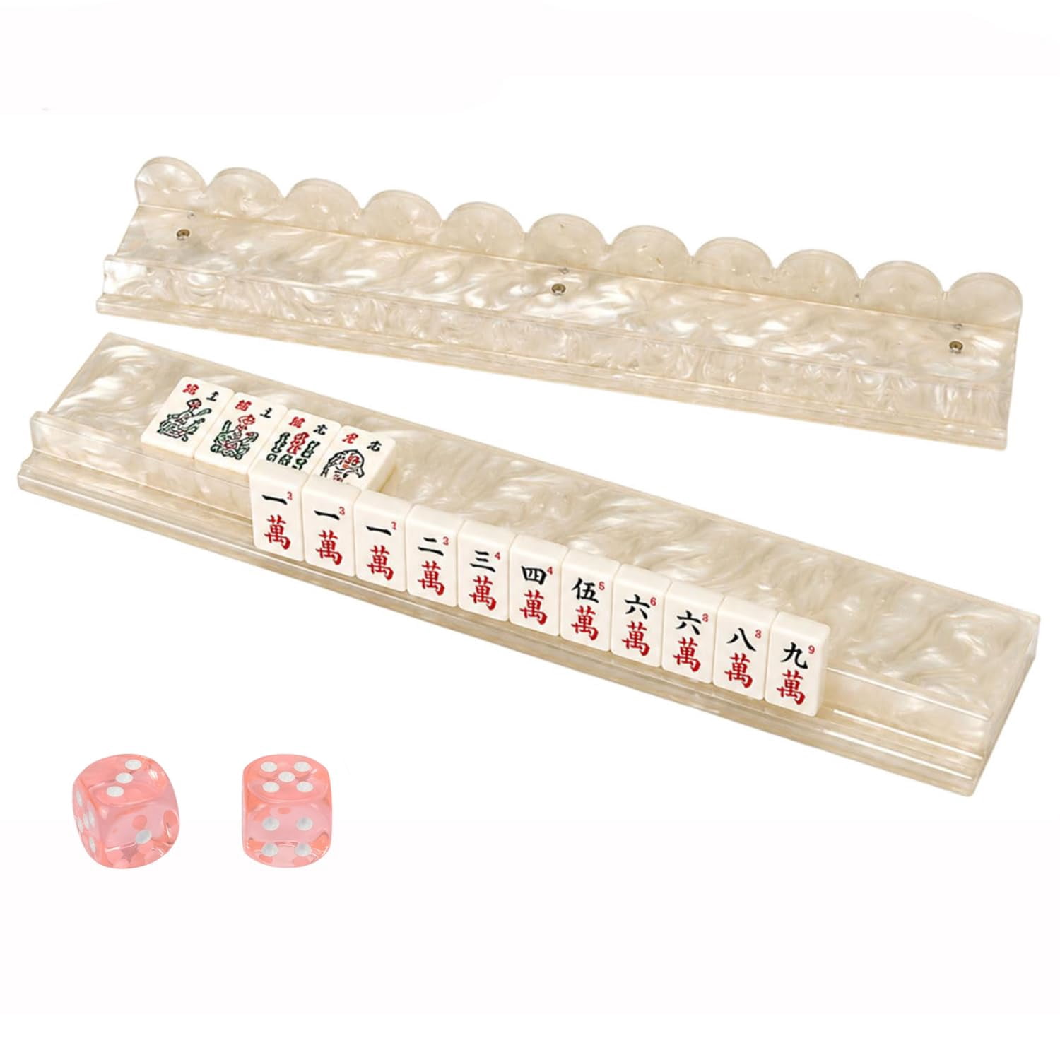 Scalloped Mahjong Racks with Magnetic Pushers, Acrylic Mahjong Tile Racks Set for American Mahjong Game Accessories