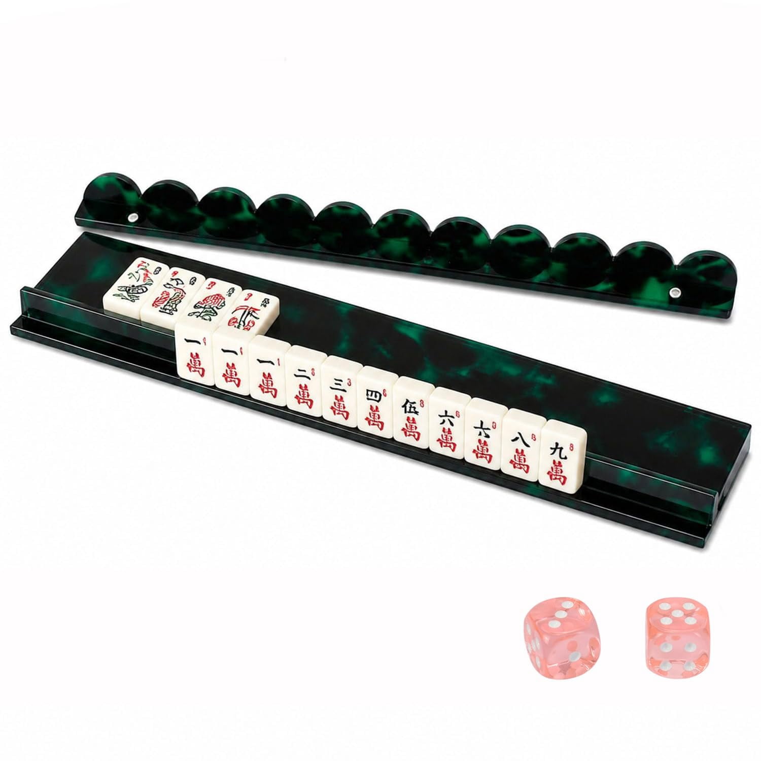 Scalloped Mahjong Racks with Magnetic Pushers, Acrylic Mahjong Tile Racks Set for American Mahjong Game Accessories