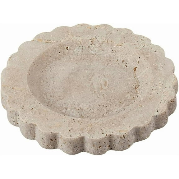Scalloped Marble Tray Natural Travertine Tray Flat Round Handmade Marble Stone Decorative Plate Jewelry Cup Coffee Soap Storage Dish
