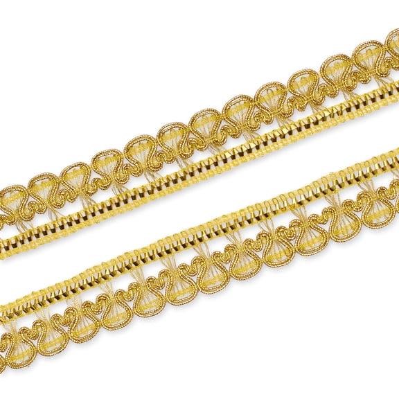 Scalloped Metallic Corded Trim 1.25" Sheer Lightweight 25 Yard Spool For Sewing Apparel, Curtains, Table Covers, & Furniture Upholstery (Gold, 1 Spool, 25 Yards)