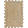 thumbnail image 1 of Scalloped Handwoven Natural Jute Area Rug, Off White Trim, 2'x3', 1 of 5