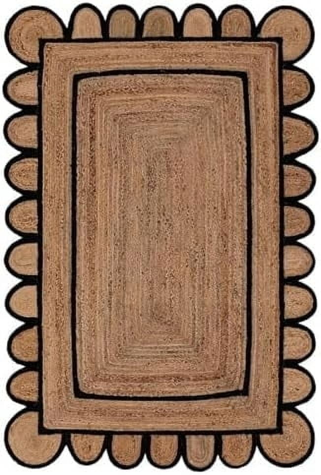 Scalloped Natural Rectangular Jute Rug, Boho Braided Area Rug, Coastal Farmhouse Jute Rug for Kitchen, Patio, Hallway, Entryway,Handcrafted, Eco-Friendly (2 Ft 6 Inch x 8 Ft)