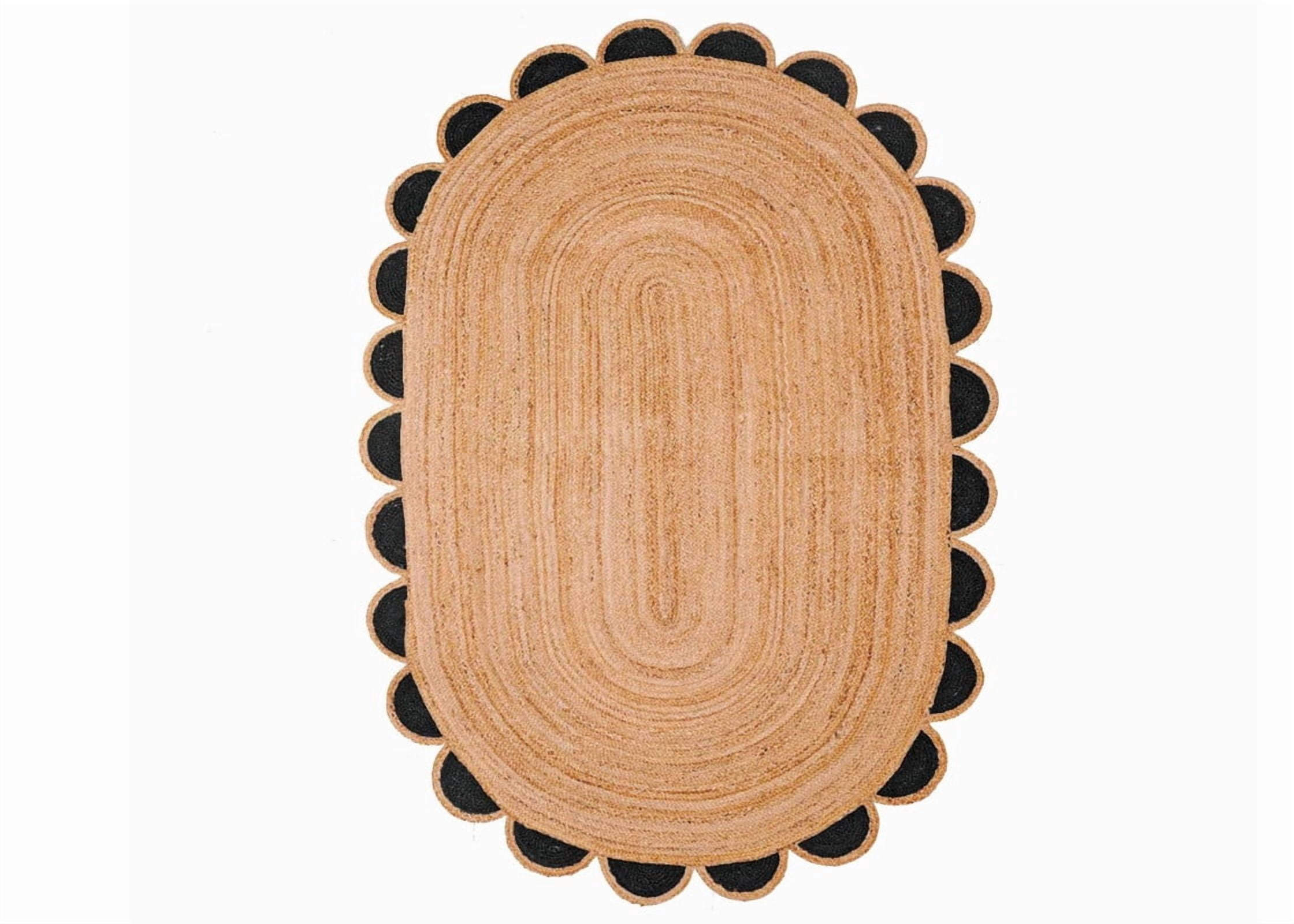Scalloped Oval Jute Area Rug, Handwoven Farmhouse Braided Reversible Eco-Friendly Boho Rug for Living Room, Bedroom, Kitchen, 2 X 8 FT