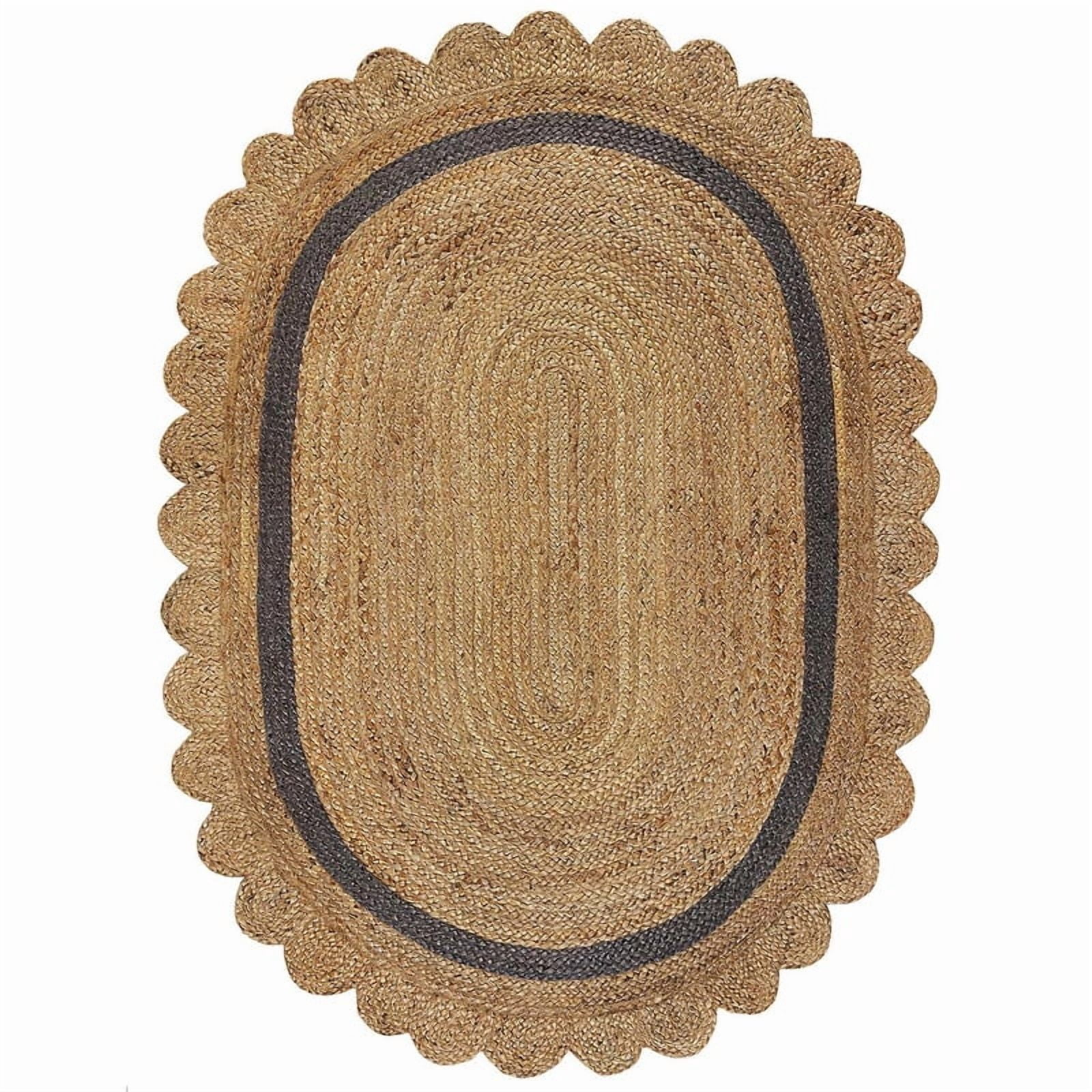 Scalloped Oval Jute Area Rug, Handwoven Farmhouse Braided Reversible Eco-Friendly Boho Rug for Living Room, Bedroom, Kitchen Border, 12 X 15 FT