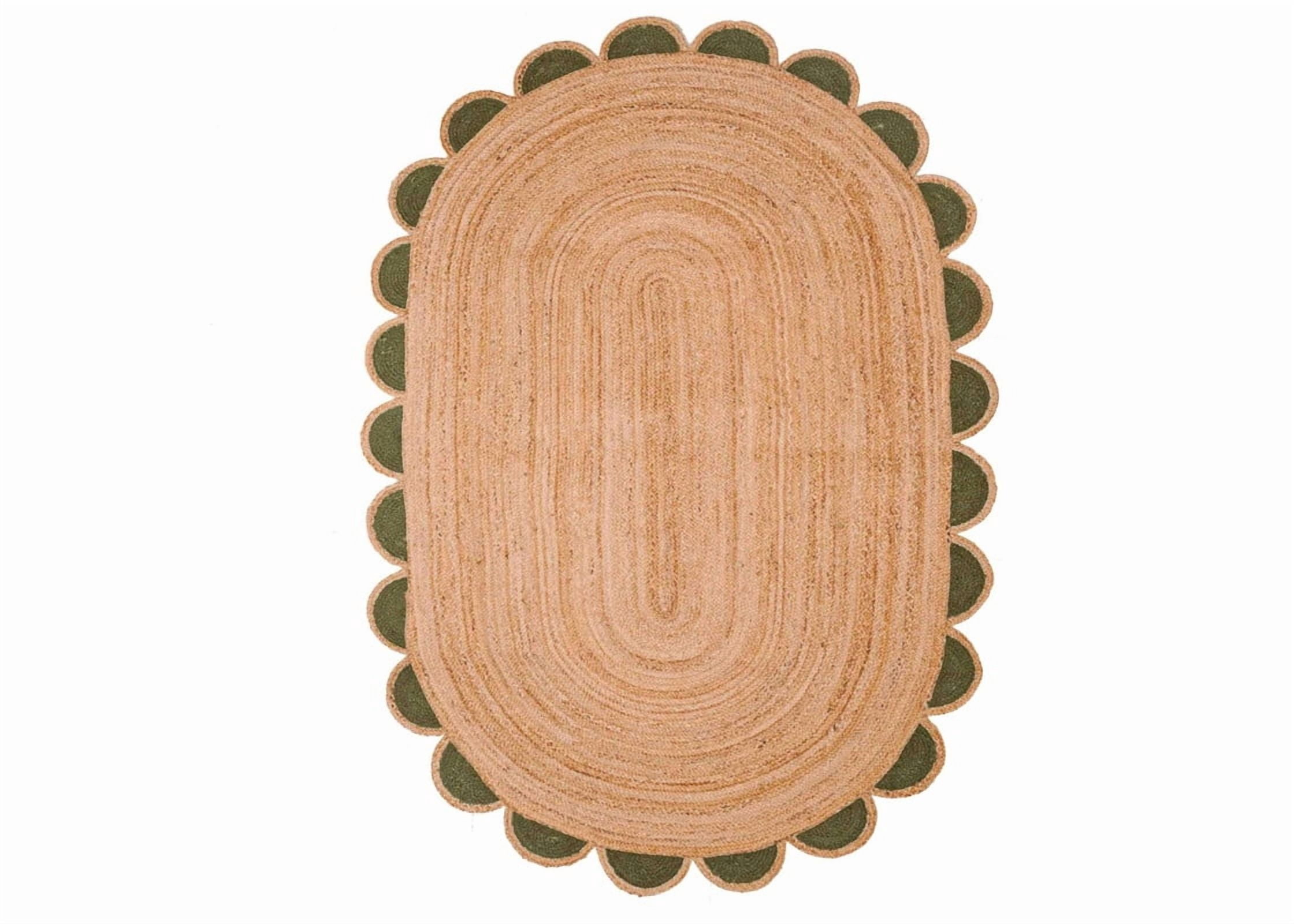 Scalloped Oval Jute Area Rug , Reversible Eco-Friendly Boho Rug for Living Room, Bedroom, Dining Room, Entryway, Kitchen, Emrald Green, 9 X 12 FT
