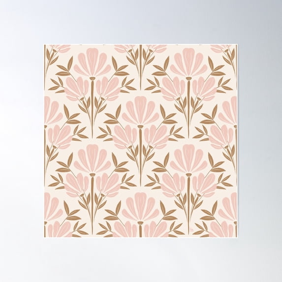 Scalloped Pattern Pink Flowers Echinacea Poster Wall Art, Modern Wall Decor For Living Room Bedroom, 30x30 UNFRAMED