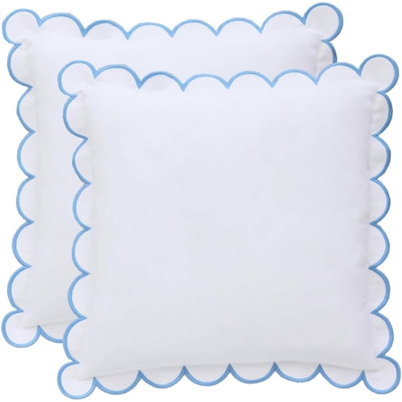Scalloped Pillow Cover Set of 2, 18x18, - White/Blue