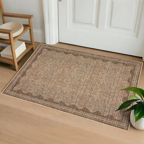 Scalloped Runner Rug 2'x3' for Hallway & Bathroom - Non Slip, Machine Washable Soft Carpet - Kitchen, Bedroom, Nursery Floor Mat (Coffee)