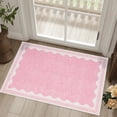 thumbnail image 1 of Scalloped Runner Rug 2'x3' for Hallway & Bathroom - Non Slip, Machine Washable Soft Carpet - Kitchen, Bedroom, Nursery Floor Mat (Pink), 1 of 6
